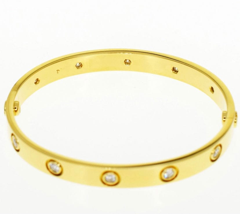 Cartier 10P Diamond 18KT Yellow Gold Love Bracelet Size 16