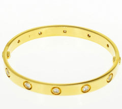 Cartier 10P Diamond 18KT Yellow Gold Love Bracelet Size 16