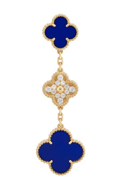 Van Cleef & Arpels Limited Edition Vendome Paris Diamond Blue Porcelain Alhambra Earrings