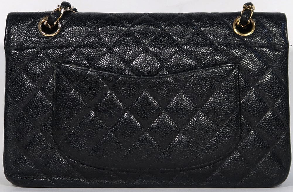 CHANEL Black Caviar Leather Gold Hardware Double Flap Bag