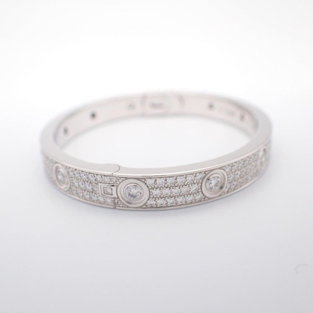 Cartier Full Diamond-Paved 18KT White Gold Love Bracelet, Size 16