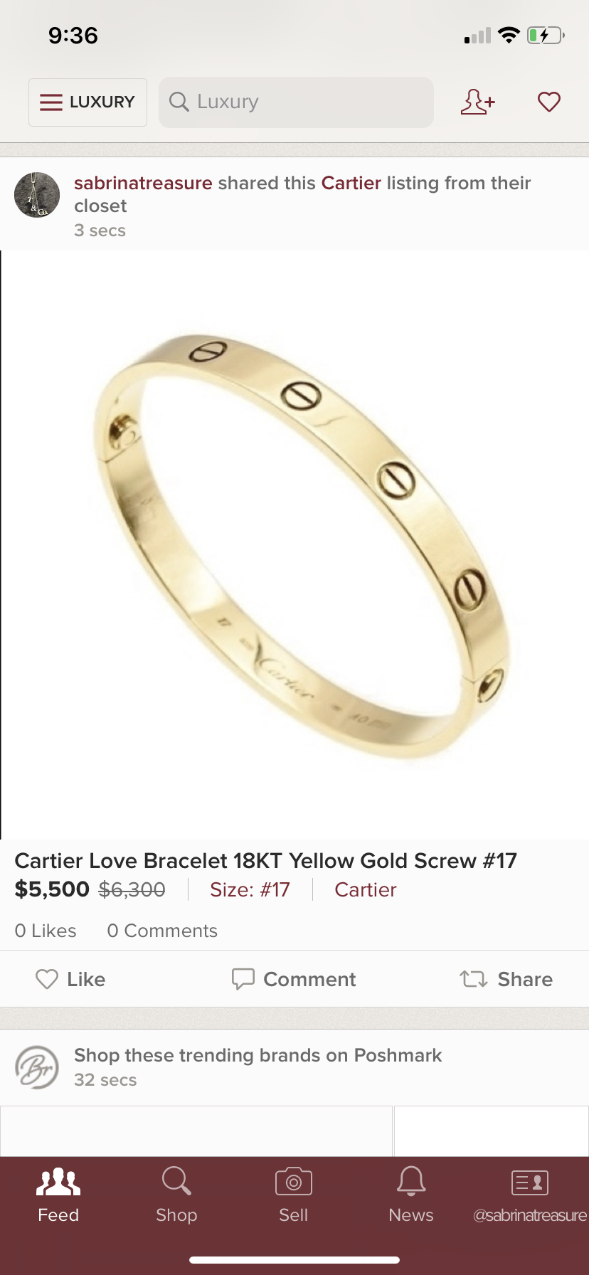 Cartier Love Bracelet 18KT Yellow Gold #17 Screw Motif