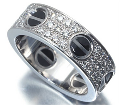 Cartier Diamond Paved Black Ceramic Love Ring #52/ US 6