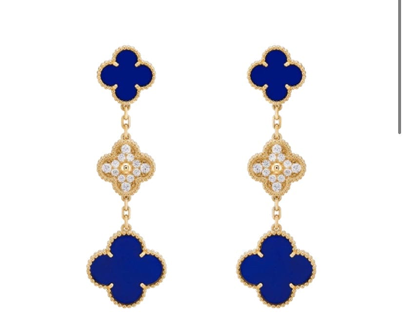 Van Cleef & Arpels Limited Edition Vendome Paris Diamond Blue Porcelain Alhambra Earrings
