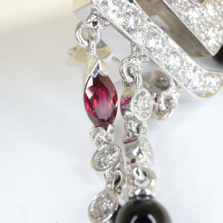 Rare Cartier Du Dragon Diamond Ruby Onyx Dangle Earrings
