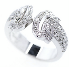 Cartier C de Cartier Diamond Paved 18KT White Gold Double C Ring Size 5