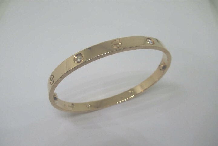 Cartier 4 Diamond 18KT Rose Gold Love Bracelet, Size 19 W/ Cert