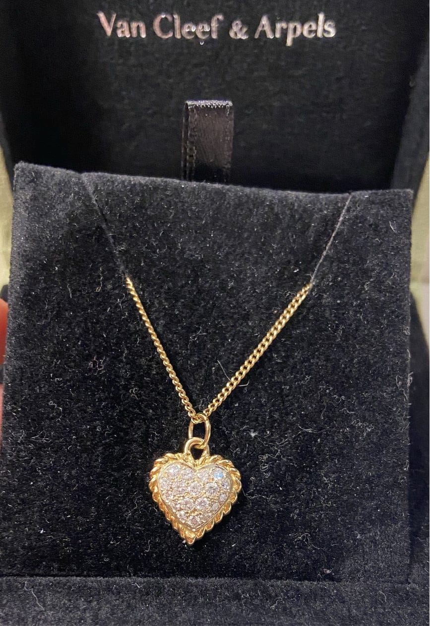 Van Cleef & Arpels VCA Diamond Paved Heart Puffy Necklace