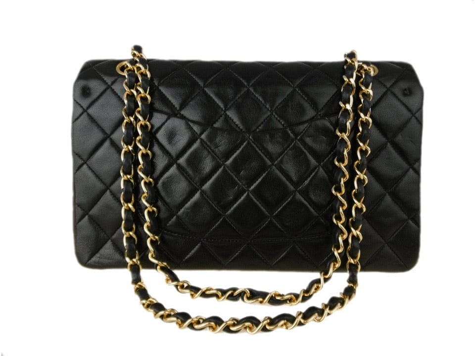 CHANEL Black Lambskin 25 Double Flap Gold Hardware Bag