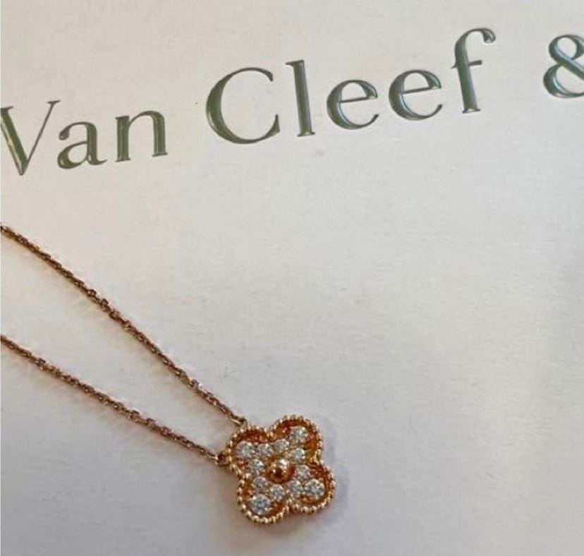 Van Cleef & Arpels Diamond-Paved Rose Gold Vintage Alhambra Necklace
