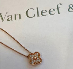 Van Cleef & Arpels Diamond-Paved Rose Gold Vintage Alhambra Necklace