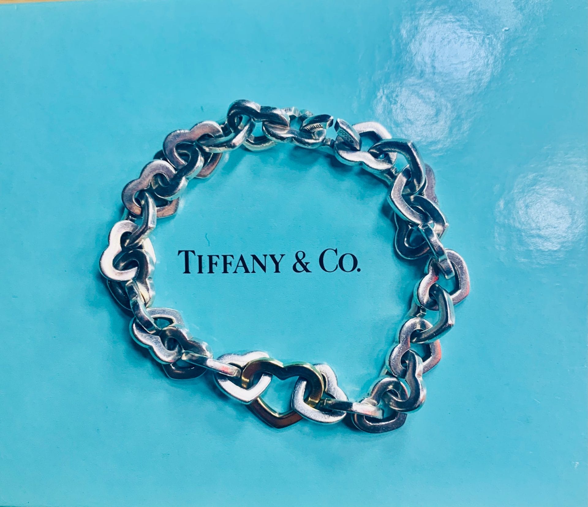 Tiffany and Co. Gold Sterling Silver Heart Link Bracelet