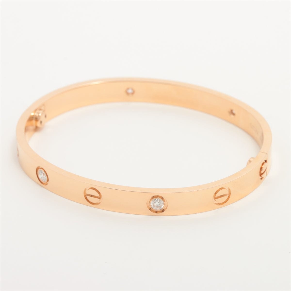 Cartier 4 Diamond 18KT Rose Gold Love Bracelet, Size 17, New Screw Model