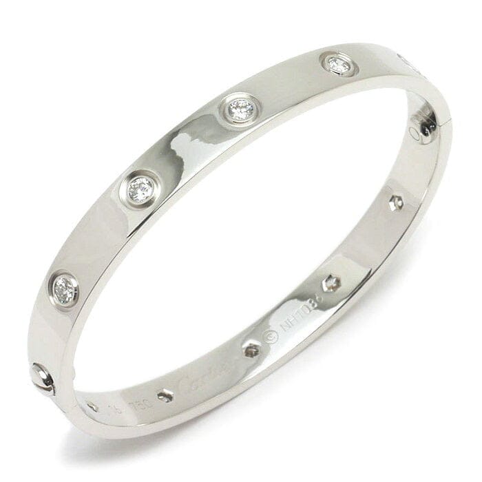 Cartier 10P Diamond 18KT White Gold Love Bracelet Size 16