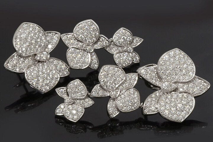 Cartier Caresse Dâ€™Orchidees Diamond Paved 18KT White Gold Dangle Earrings