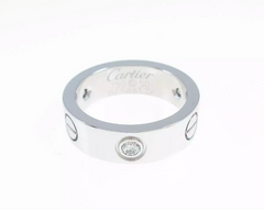 Cartier 3P Half Diamond 18KT White Gold Love Ring #50/ 5