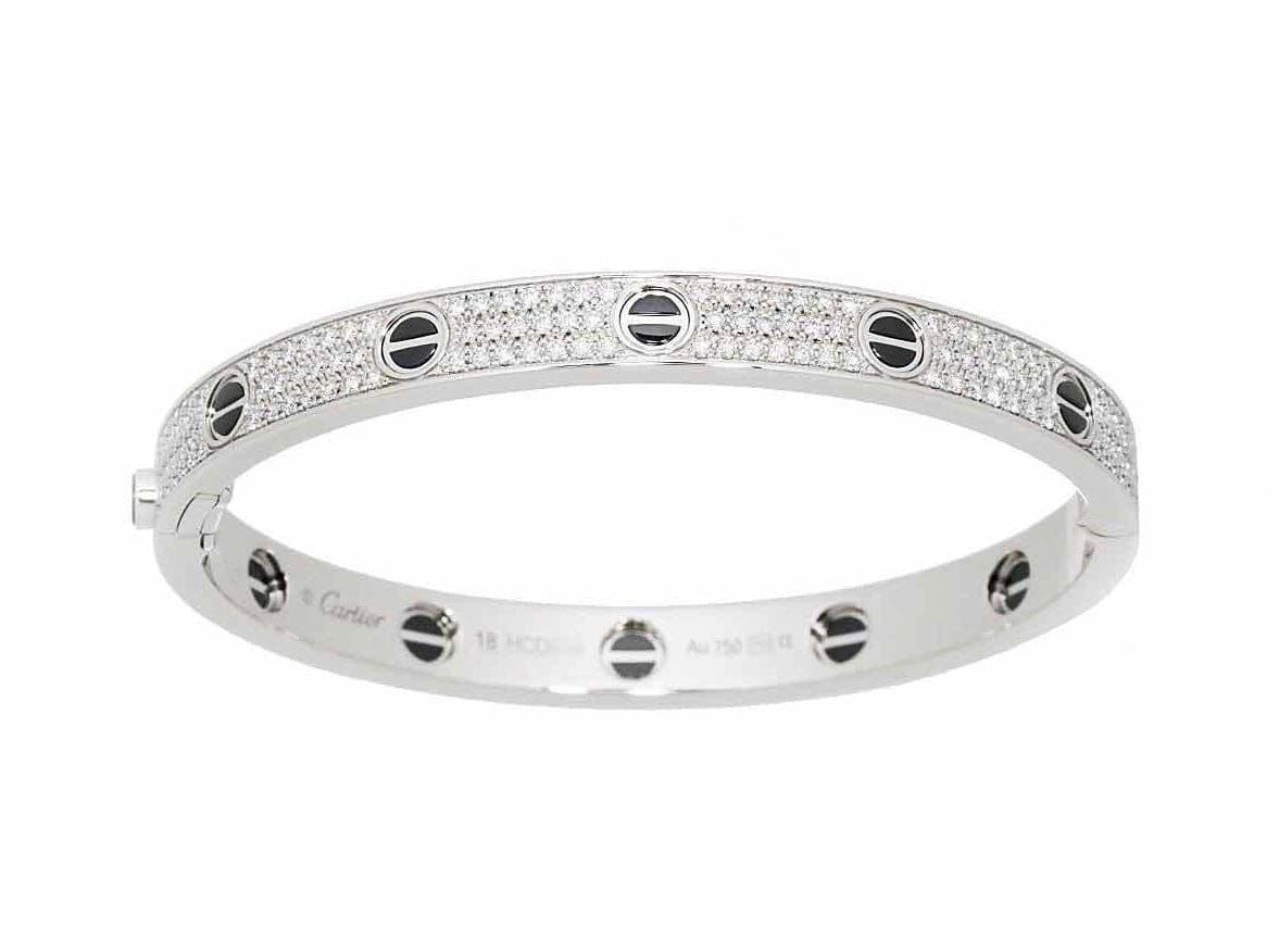 Cartier Diamond Black Ceramic 18KT White Gold Love Bracelet Size 18