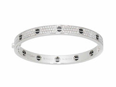 Cartier Diamond Black Ceramic 18KT White Gold Love Bracelet Size 18