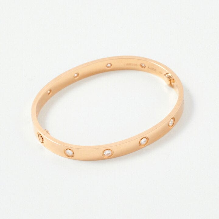 Cartier 10 Full Diamond 18KT Rose Gold Love Bracelet, Size 17