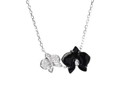 Cartier Caresse Dâ€™Orchidees Diamond & Black Onyx Flower Necklace / Pendant