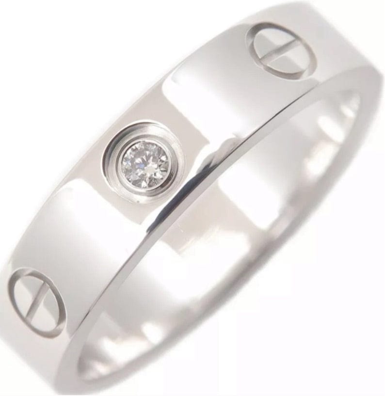 Cartier 1P Diamond Wedding 18KT White Gold Love Ring Size 54