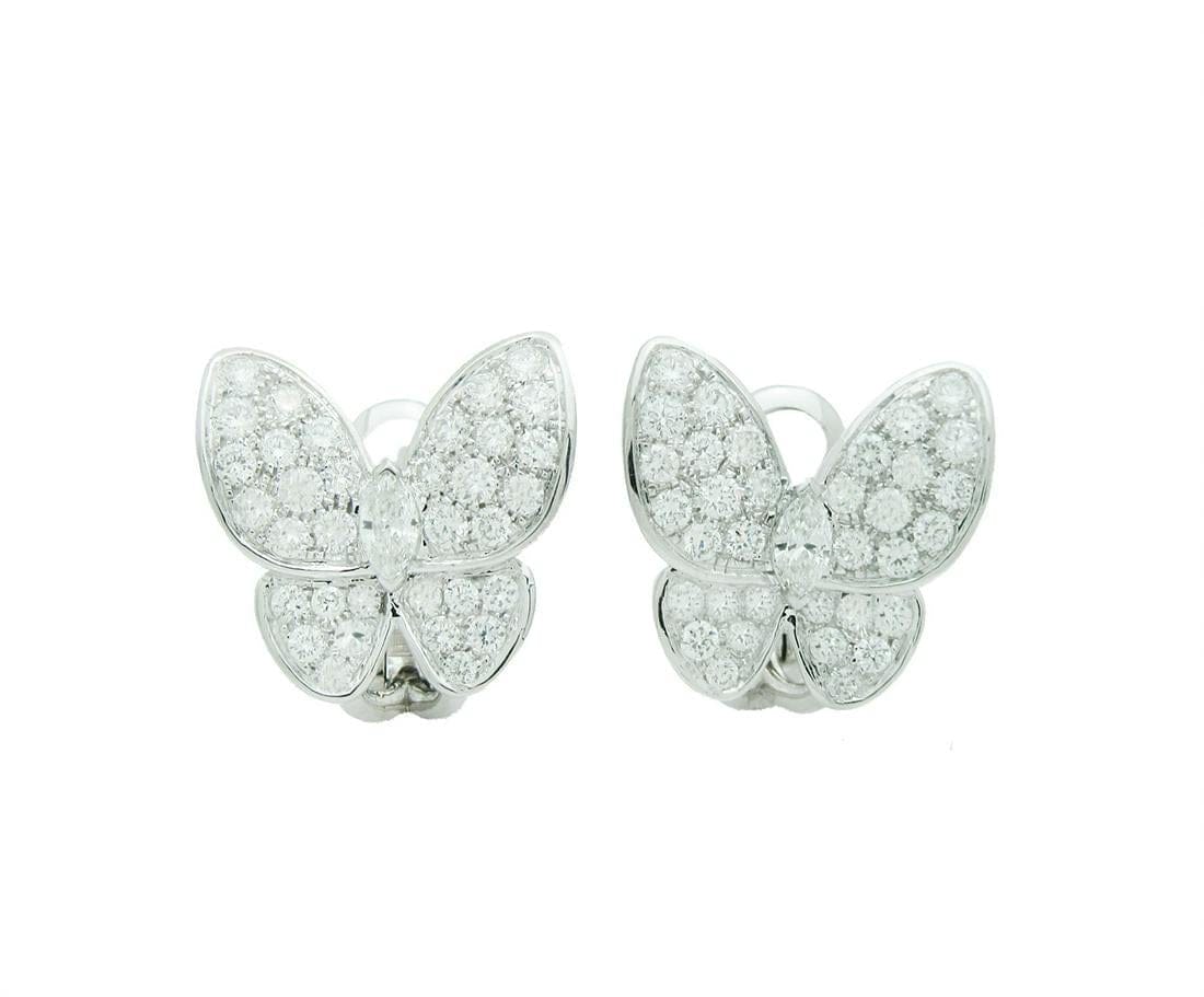Van Cleef & Arpels Two Butterfly Diamond Paved Earrings VCA