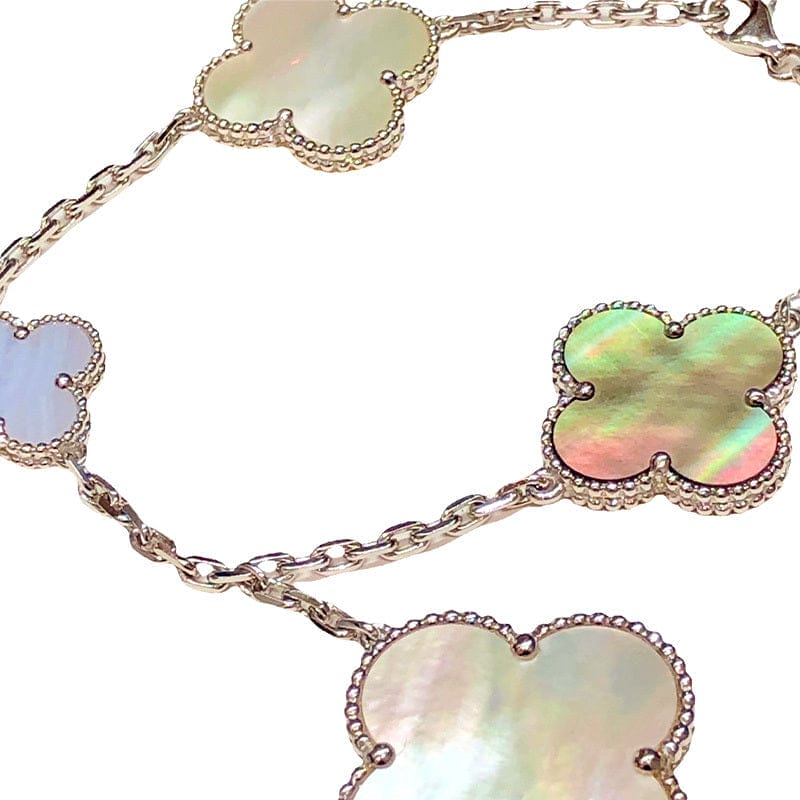 Van Cleef & Arpels Magic Alhambra Chalcedony Mother of Pearl 5-Motif 18KT White Gold Bracelet