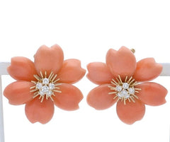 Van Cleef & Arpels Coral & Diamond Rose de Noel Ear Clips