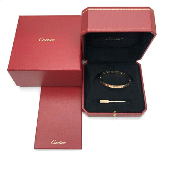 Cartier 4 Diamond Rose Gold Love Bracelet Size 17