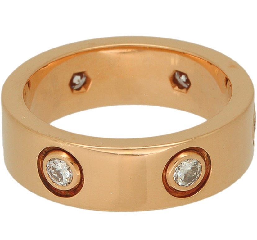 Cartier 6P Full Diamond 18KT Rose Gold Love Ring Size 5.75