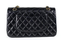 CHANEL Black Lambskin Medium GHW Double Flap Bag