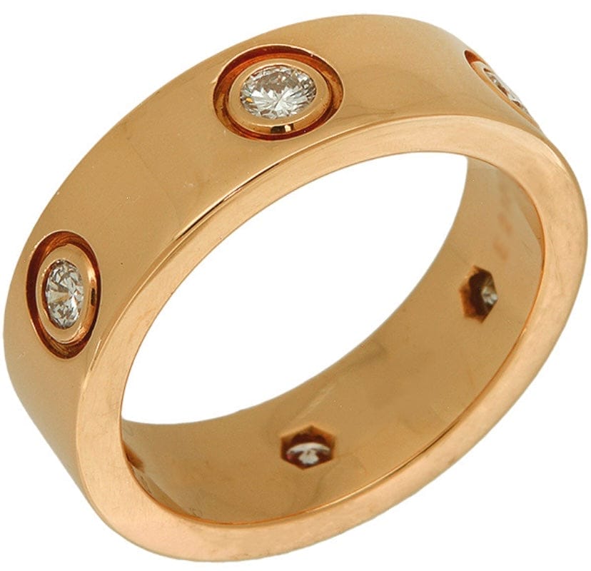 Cartier 6P Full Diamond 18KT Rose Gold Love Ring Size 5.75