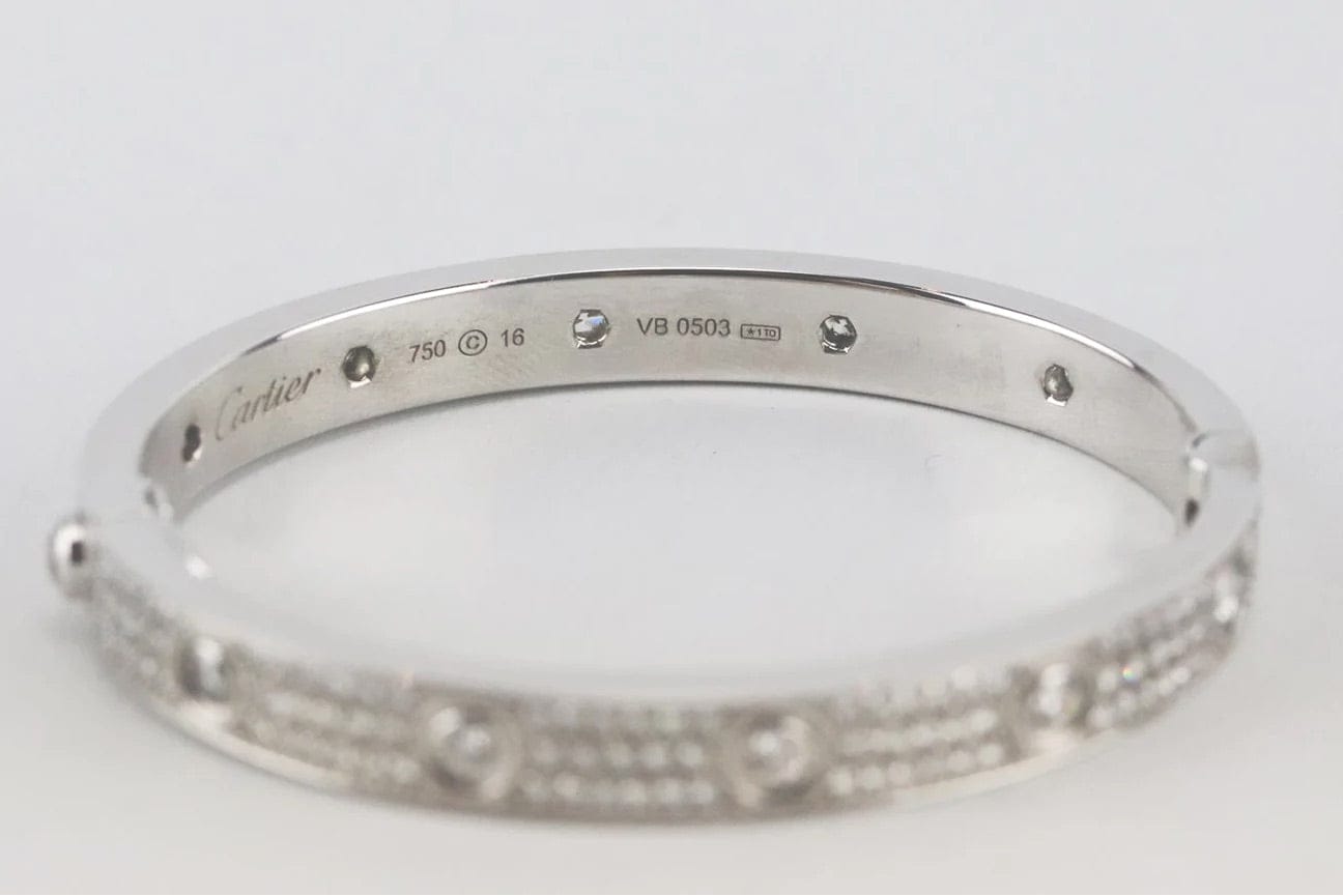 Cartier Full Diamond-Paved 18KT White Gold Love Bracelet, Size 16