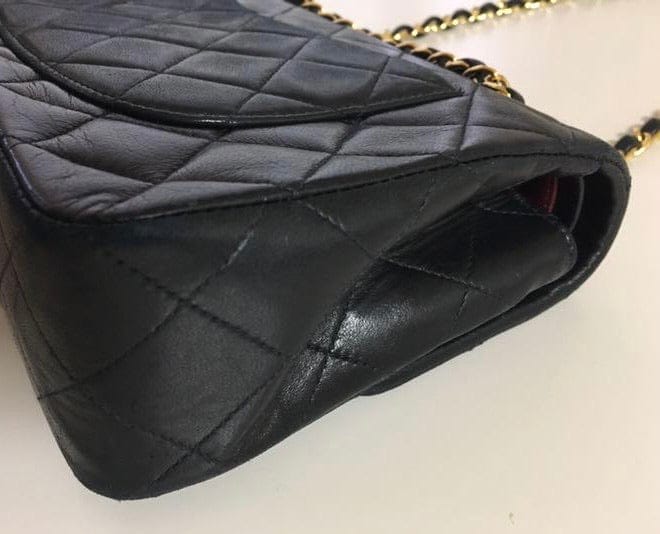 CHANEL Black Lambskin 24KT Gold Hardware 25 Quilted Leather Handbag / Crossbody