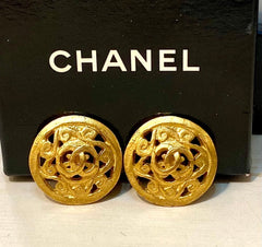 Vintage CHANEL CC 24 KT Gold Plated Earrings