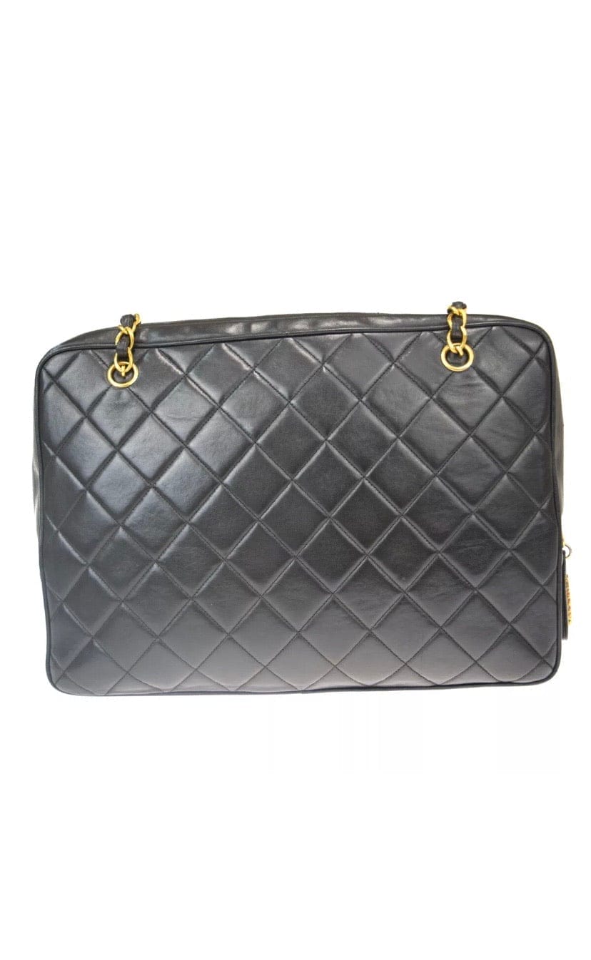 CHANEL Turn Lock Black Lambskin Tote Handbag
