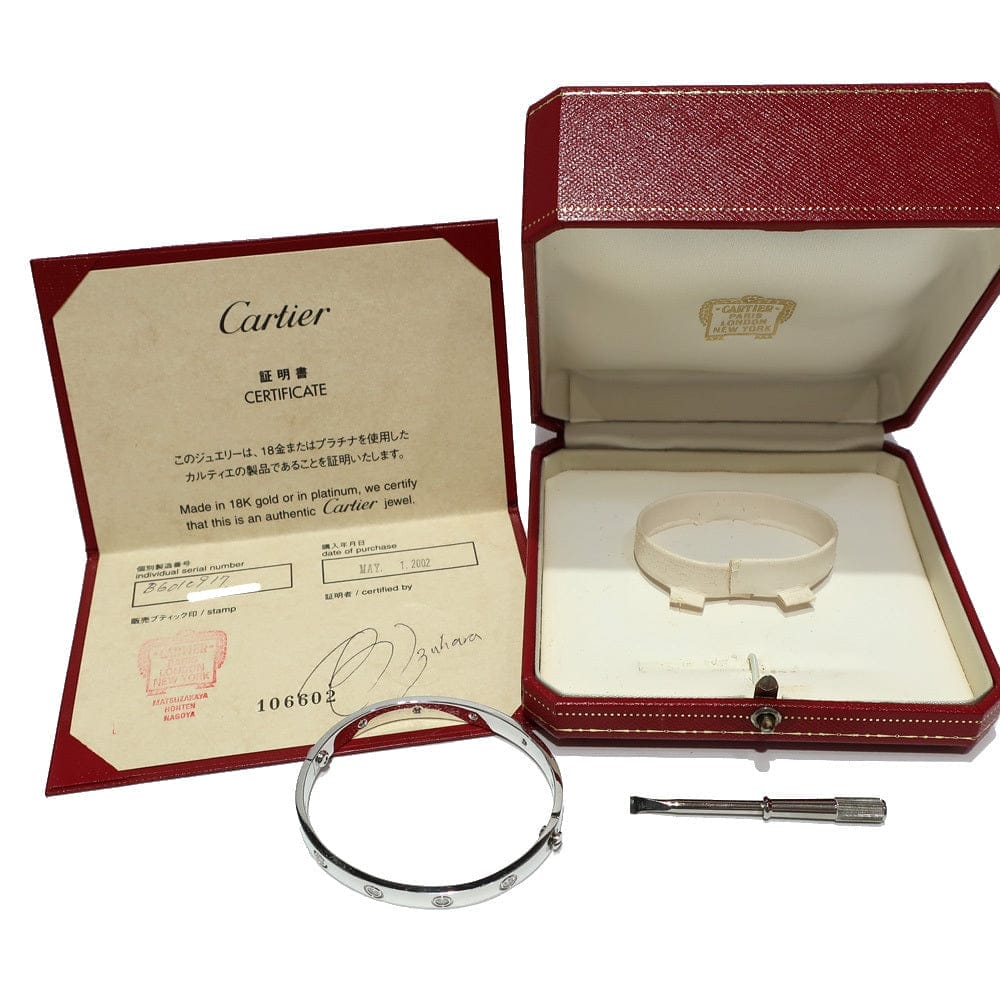 Cartier 10 Diamond 18KT White Gold Love Bracelet, Size 17 w/ Certificate