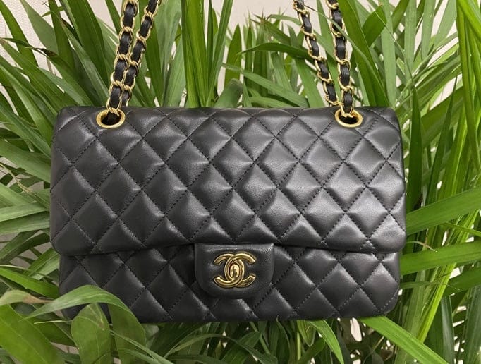 CHANEL Black Quilted Lambskin Double Flap Shoulder Handbag