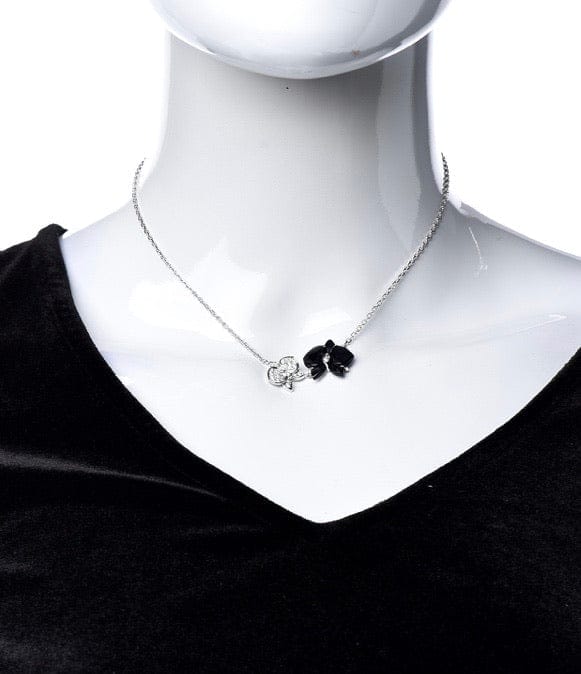Cartier Caresse Dâ€™Orchidees Diamond & Black Onyx Flower Necklace / Pendant