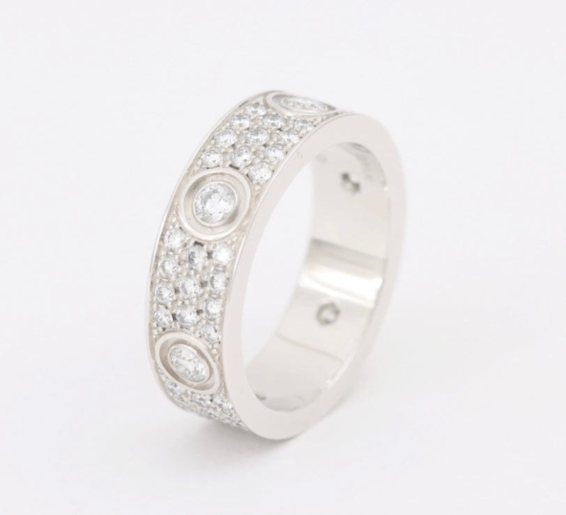 Cartier Full Diamond Paved 18KT White Gold Love Ring Size 58