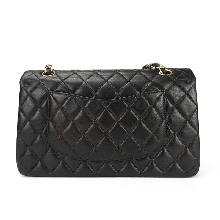 Vintage CHANEL Black Lambskin Gold Hardware Medium Double Flap Bag