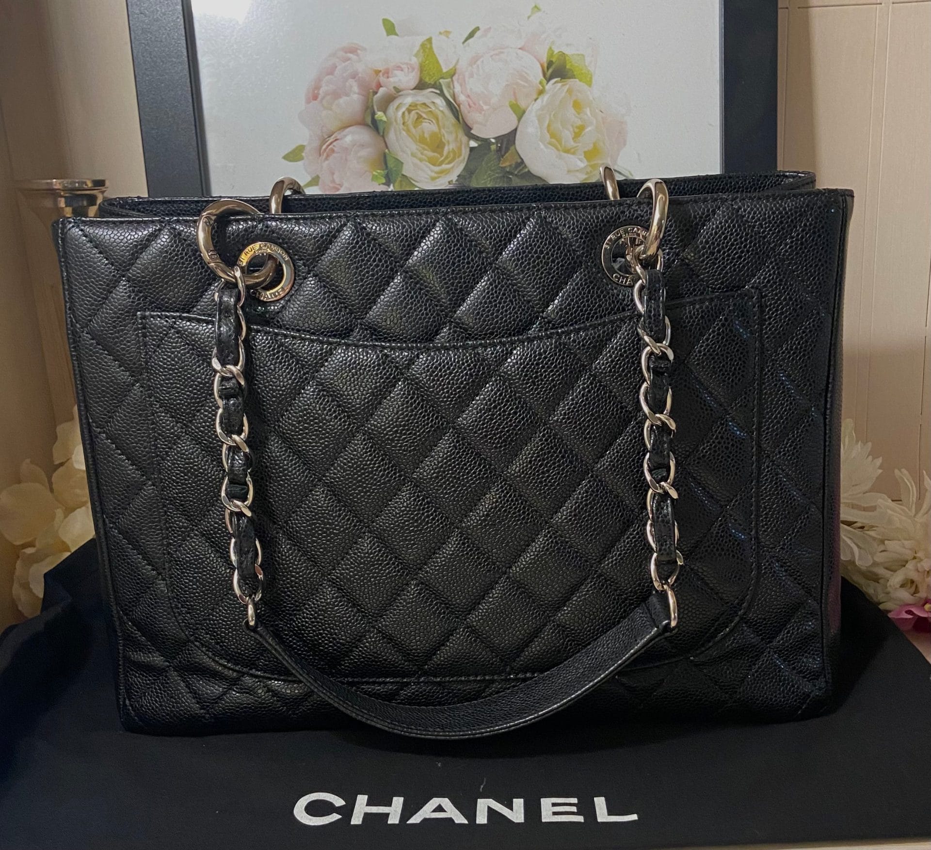 CHANEL GST Black Caviar Silver Hardware Grand Shopper Tote