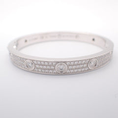 Cartier Full Diamond-Paved 18KT White Gold Love Bracelet, Size 16