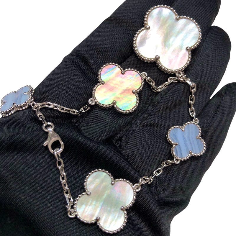 Van Cleef & Arpels Magic Alhambra Chalcedony Mother of Pearl 5-Motif 18KT White Gold Bracelet