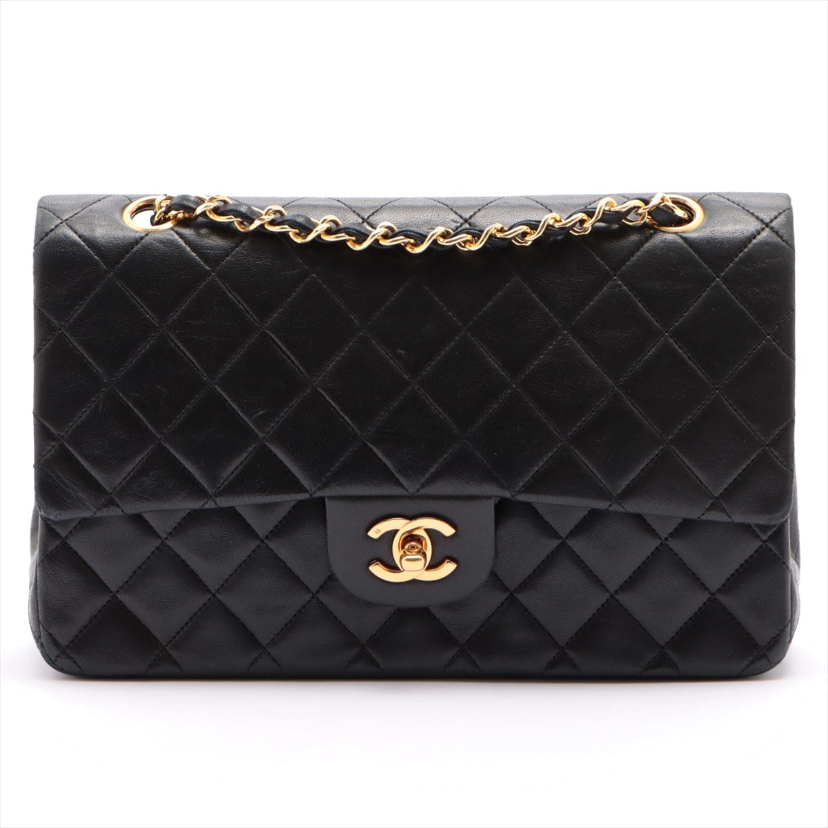 CHANEL Black Lambskin 25 Double Flap Handbag