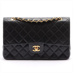 CHANEL Black Lambskin 25 Double Flap Handbag