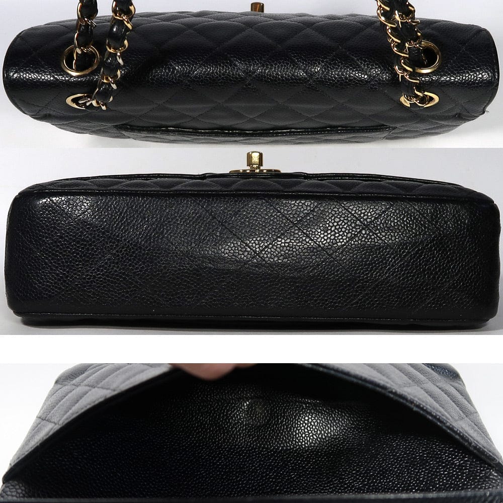 CHANEL Black Caviar Leather Gold Hardware Double Flap Bag