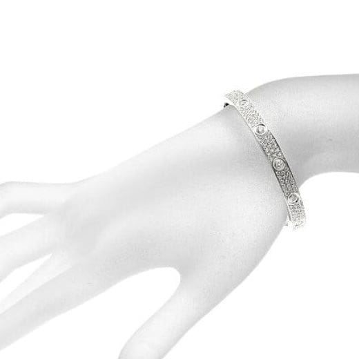 Cartier Full Diamond-Paved 18KT White Gold Love Bracelet Size 17