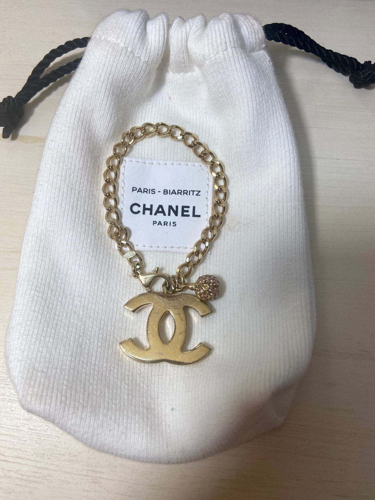 CHANEL Vintage CC Logo 24KT Gold Plated Bracelet w/ Charm
