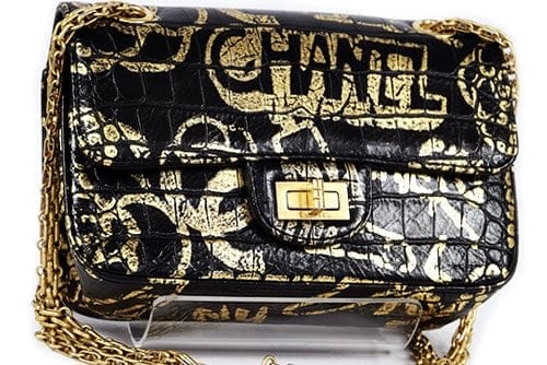 CHANEL Gold Graffiti Crocodile Embossed Mini 2.55 Reissue Classic Flap Bag